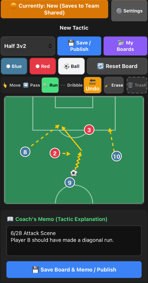 Football IQ Board actual app screen